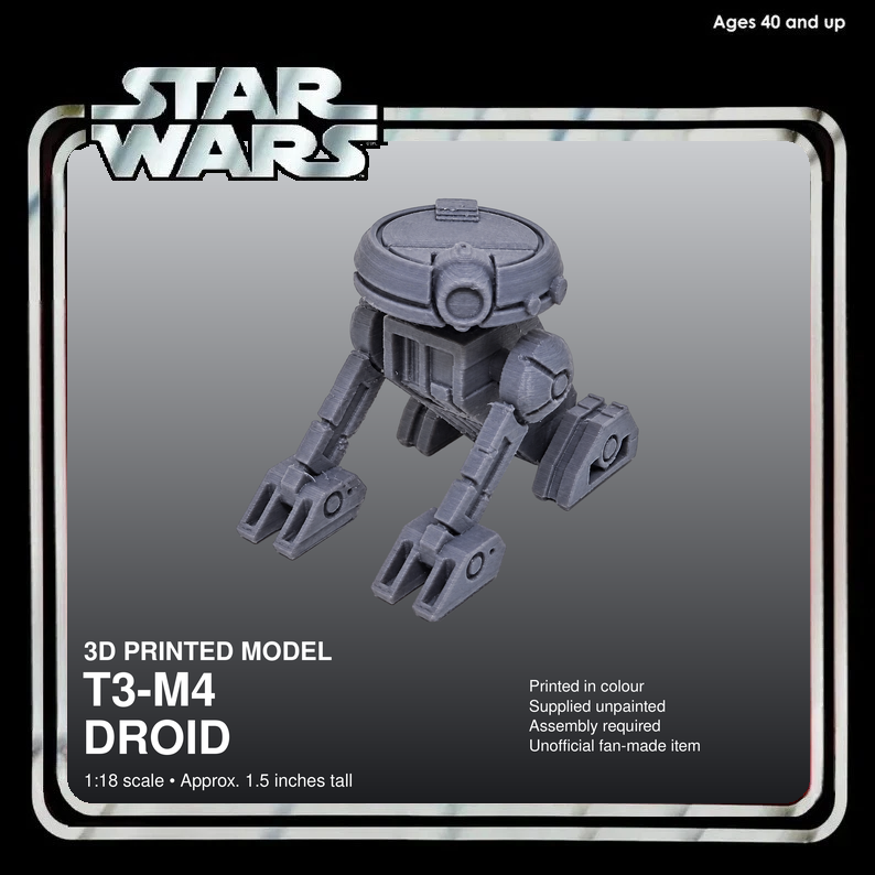Star Wars T3-M4 Droid 3.75 Inch Scale 1:18 Unpainted 3D Printed Model