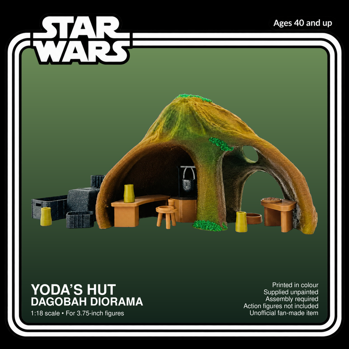 Star Wars Yoda Hut Dagobah Diorama 3.75 Inch 1:18 3D Printed Unpainted Kit