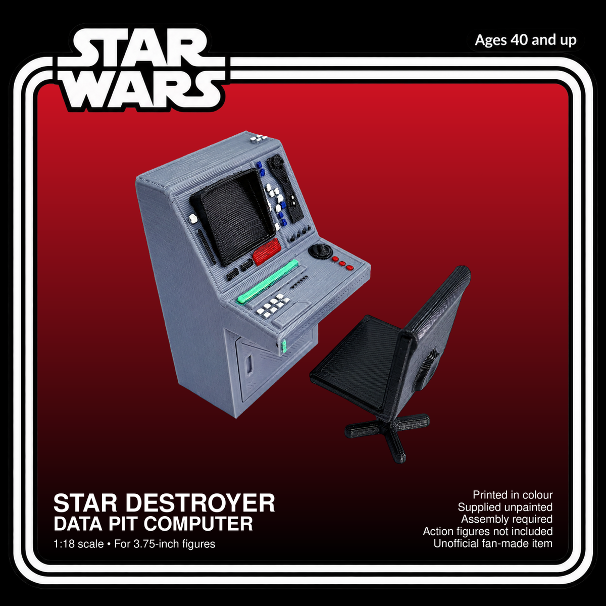 Star Wars Data Pit Computer Chair 3.75 Inch 1:18 3D Printed Diorama Kit