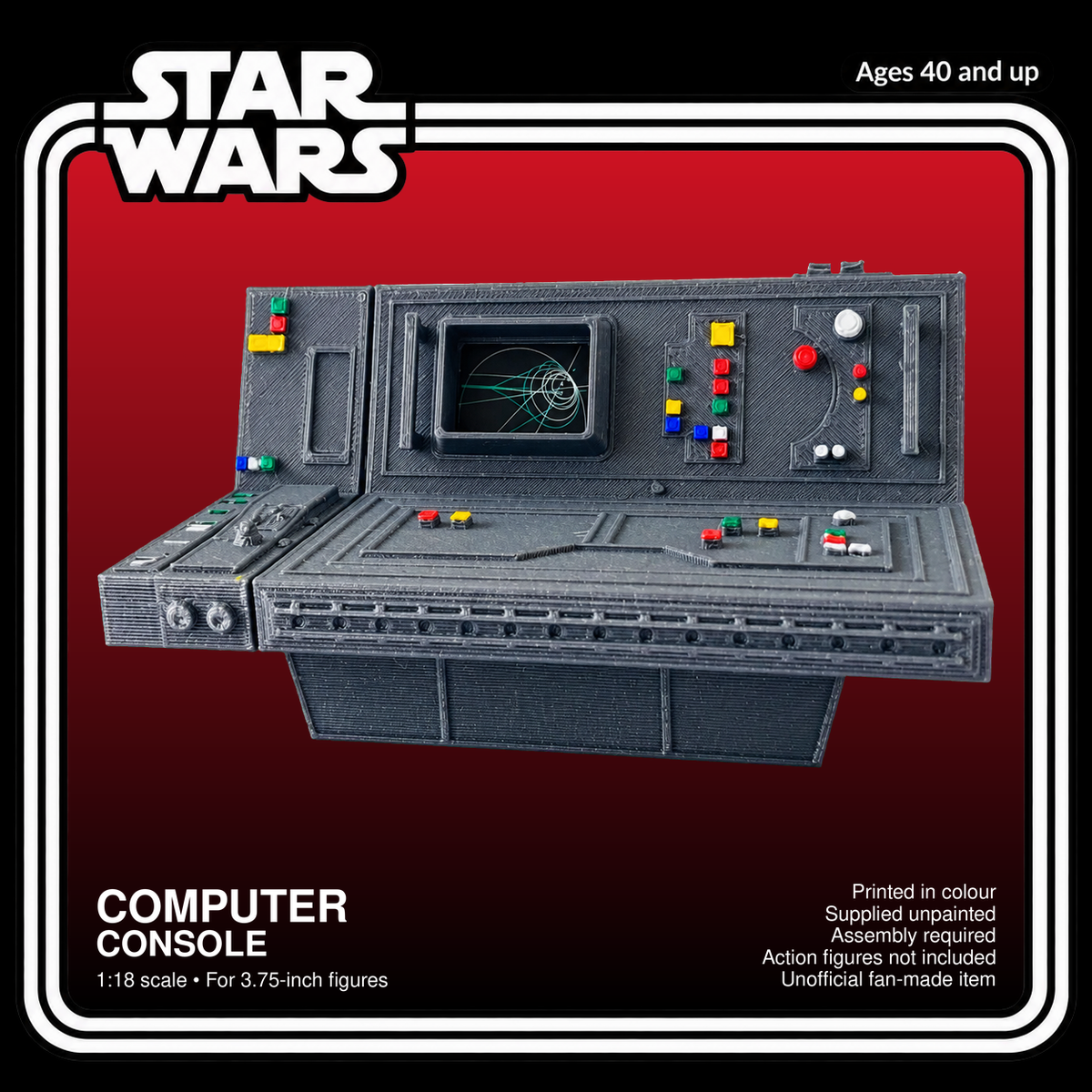 Star Wars Computer Console Diorama 3.75 Inch 1:18 Grey 3D Printed Kit