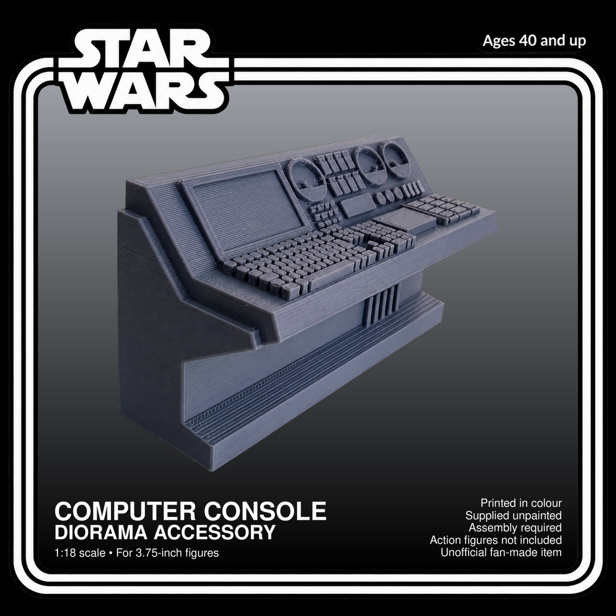 Sci Fi Computer Console 3.75 Inch 1:18 Grey 3D Printed Diorama Accessory