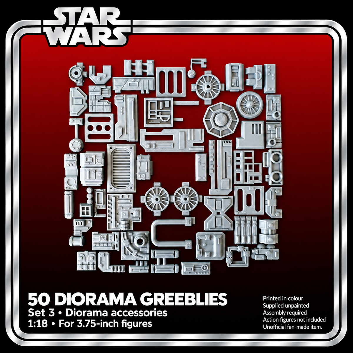 Star Wars Diorama Greeblies Set 3 50 Grey 3D Printed Parts 1:18 Accessories