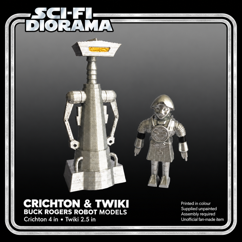 Buck Rogers Crichton & Twiki Robots 1:18 Silver 3D Printed Model Kit