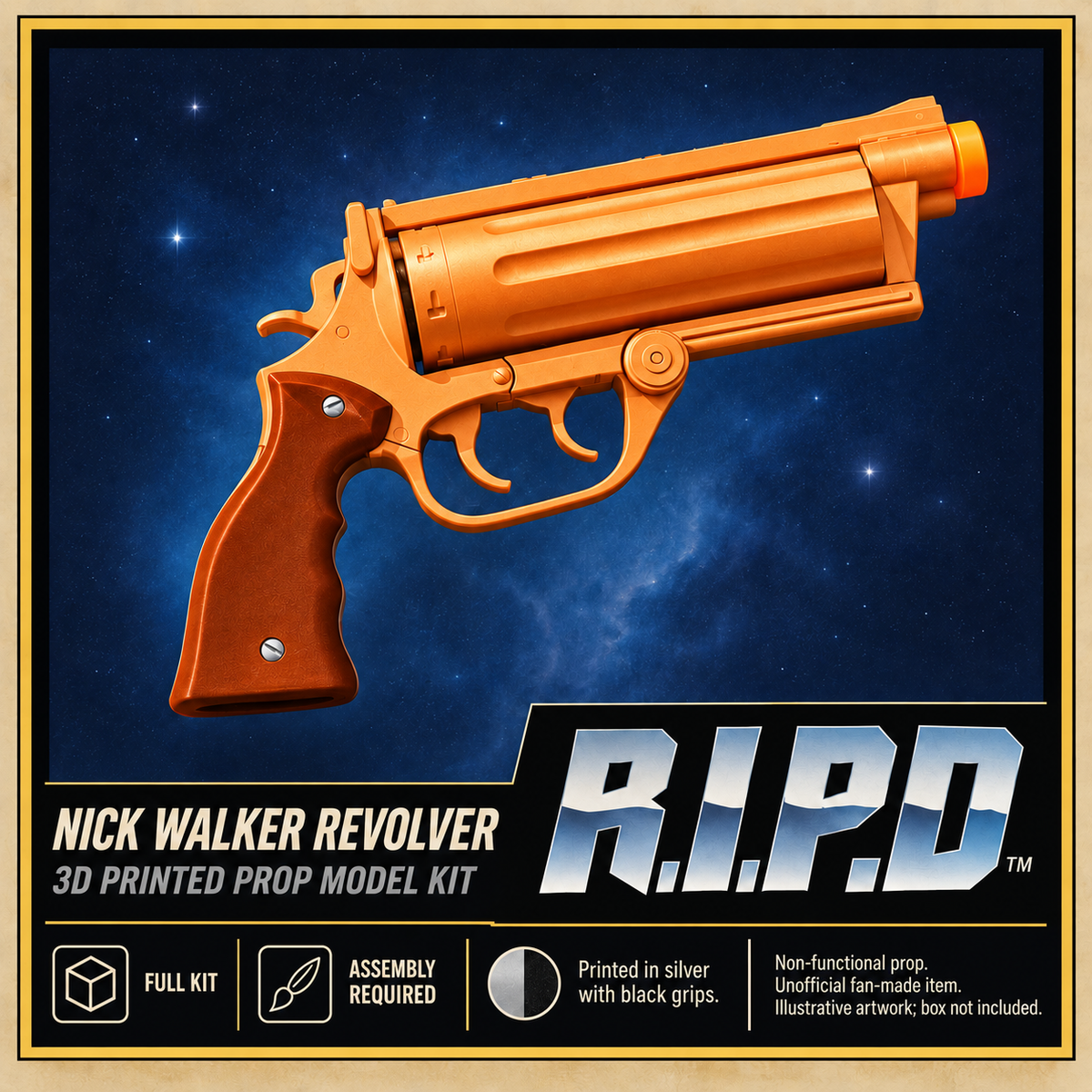 RIPD Nick Walker Silver Black Revolver 3D Printed Toy Cosplay Prop Kit