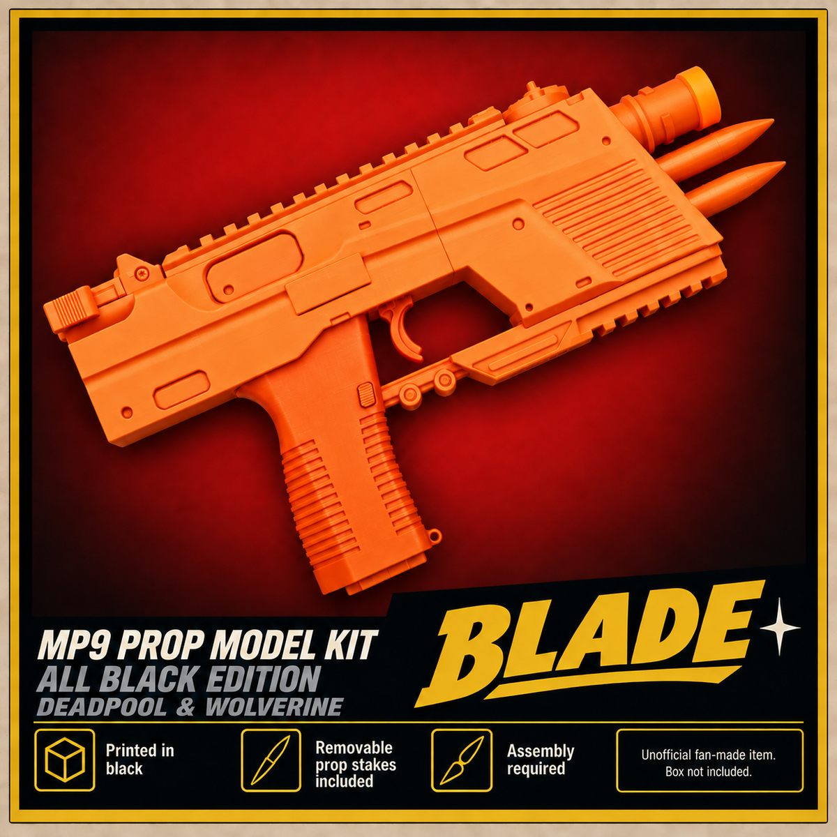 Blade MP9 Deadpool & Wolverine All Black 3D Printed Cosplay Prop Kit