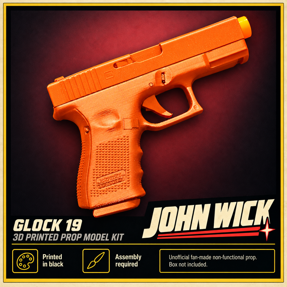 Glock 19 John Wick 3D Printed Non-Functional Cosplay Prop Model Kit