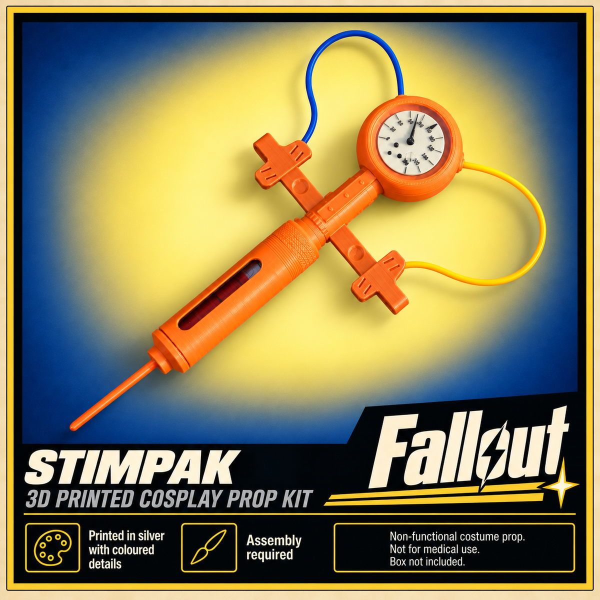 Fallout Stimpak Stimpack Injector Silver 3D Printed Cosplay Prop Kit