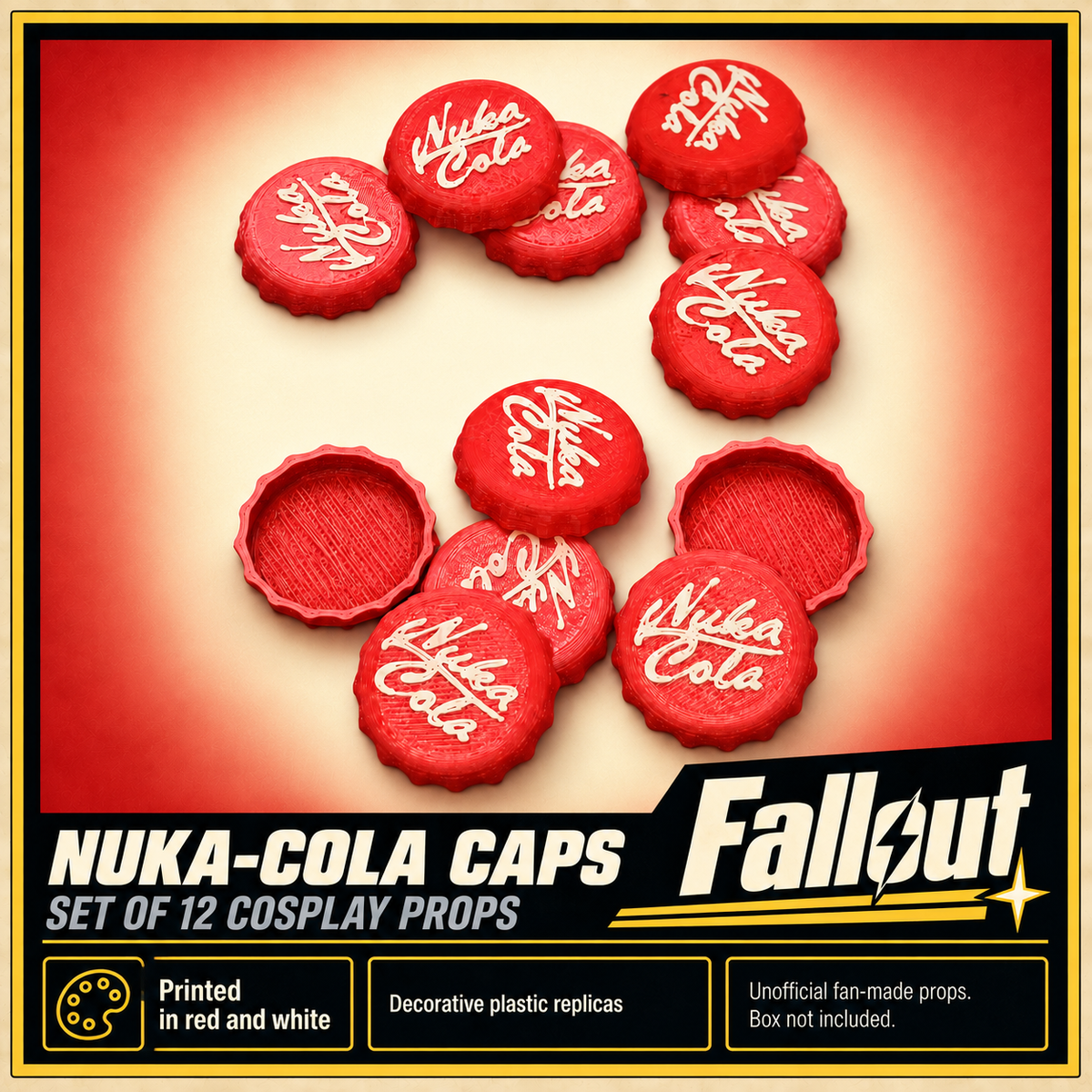 Fallout Nuka Cola Bottle Caps Set of 12 Cosplay Currency Prop Replicas