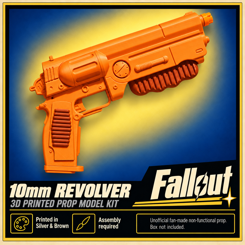 Fallout Maximus Lucy 10mm Revolver Silver 3D Printed Cosplay Prop Kit