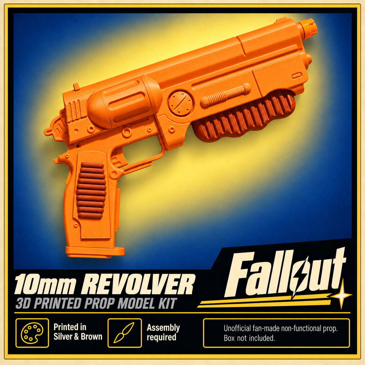 Fallout Maximus Lucy 10mm Revolver Silver 3D Printed Cosplay Prop Kit