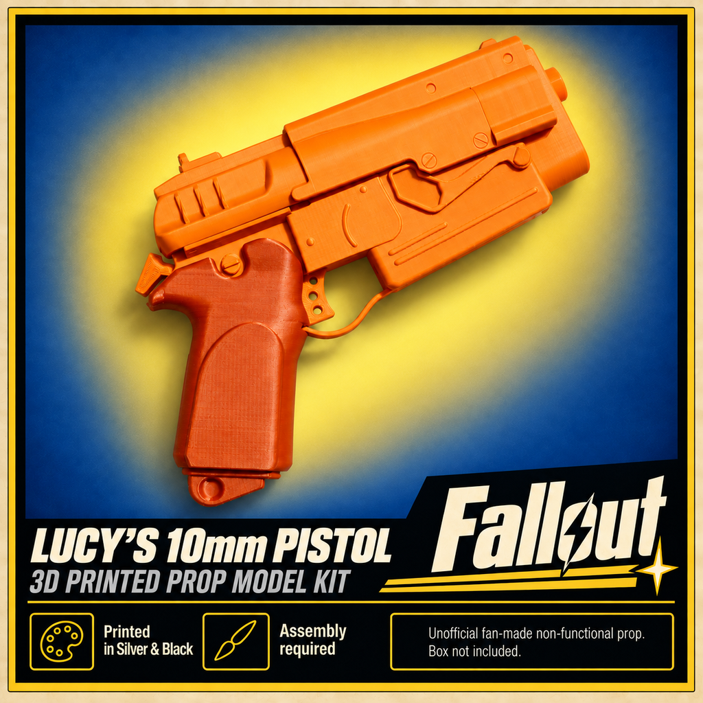 Fallout Lucy 10mm Pistol Silver Black 3D Printed Cosplay Prop Model Kit