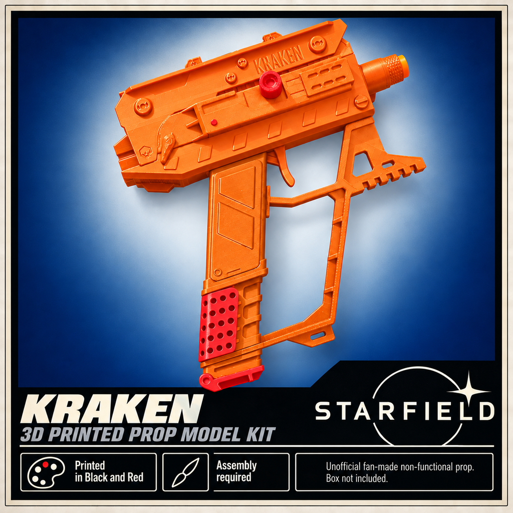 Starfield Kraken Pistol Black Red 3D Printed Cosplay Blaster Prop Kit