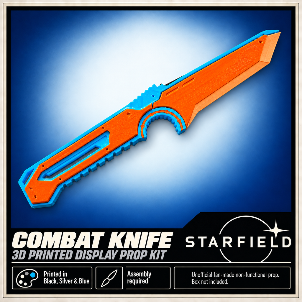 Starfield Combat Knife Blue Silver 3D Printed Cosplay Display Prop Kit