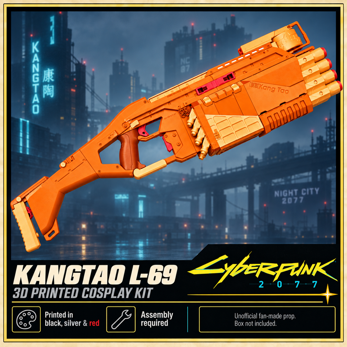 Cyberpunk 2077 KangTao L-69 3D Printed Cosplay Shotgun Prop Model Kit