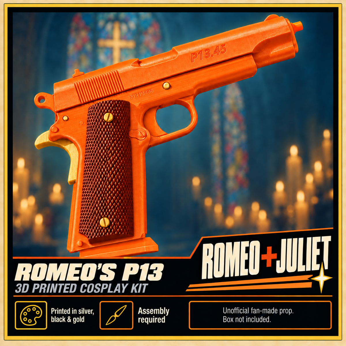 Romeo Juliet Para-Ordnance P13 Silver Gold 3D Printed Cosplay Prop Kit