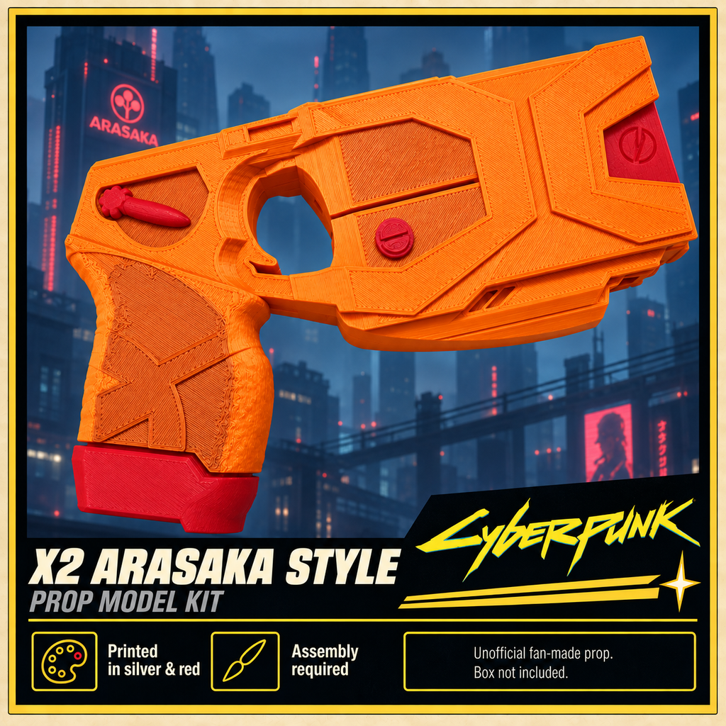 Cyberpunk Arasaka X2 Taser Silver Red 3D Printed Cosplay Prop Model Kit