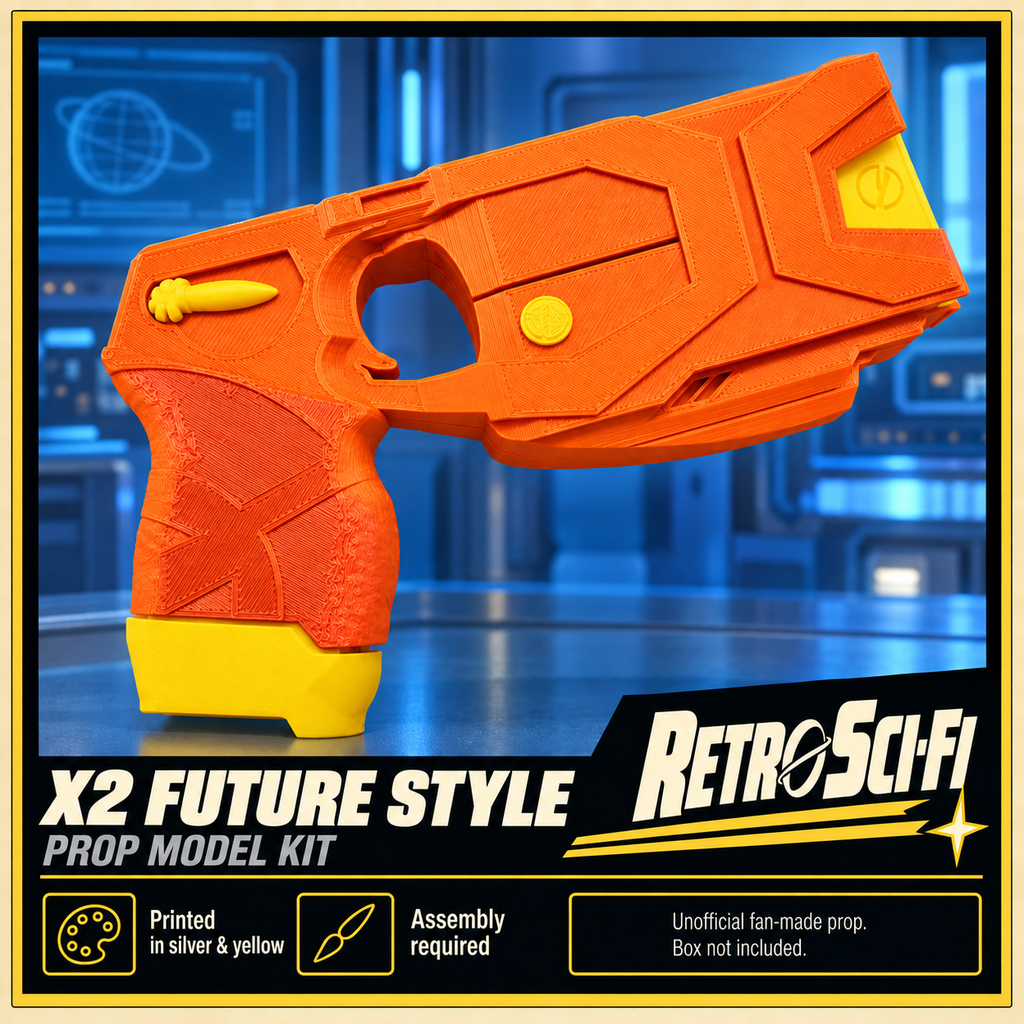 X2 Future Style Taser Silver Yellow 3D Printed Non-Functional Cosplay Prop Kit
