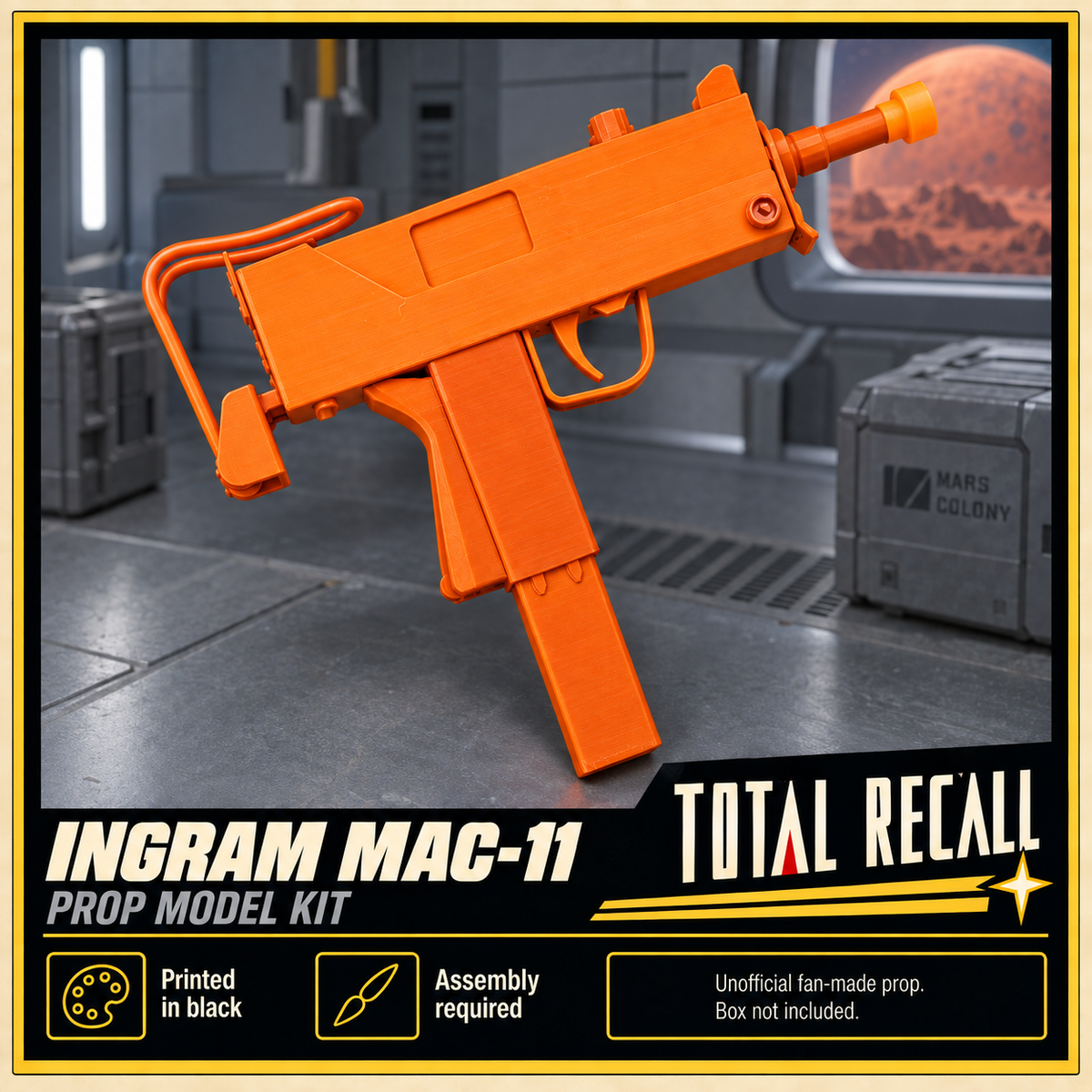 Total Recall Ingram MAC-11 3D Printed Non-Functional Cosplay Prop Model Kit