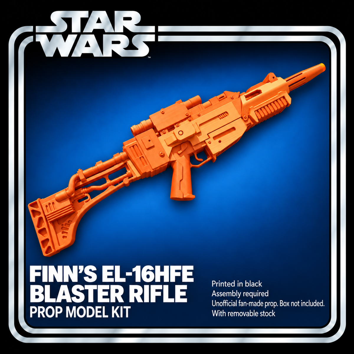 Star Wars Finn EL-16HFE Blaster Rifle With Stock 3D Printed Toy Cosplay Kit