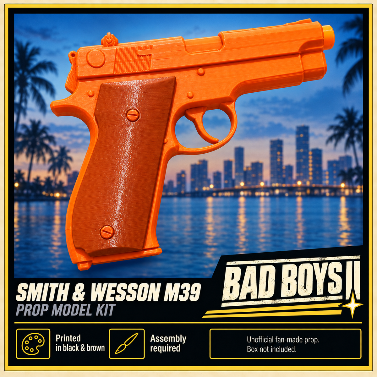 Bad Boys II Smith Wesson M39 Brown Grip 3D Printed Cosplay Prop Model Kit