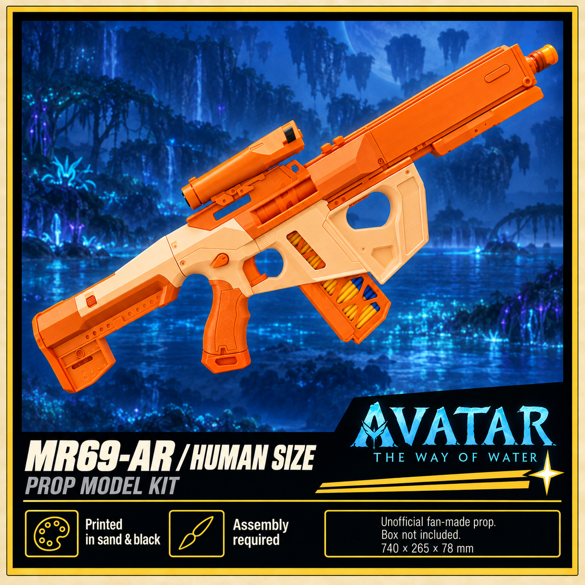 Avatar MR69-AR Human Size 74cm Sand Black 3D Printed Cosplay Rifle Prop Kit