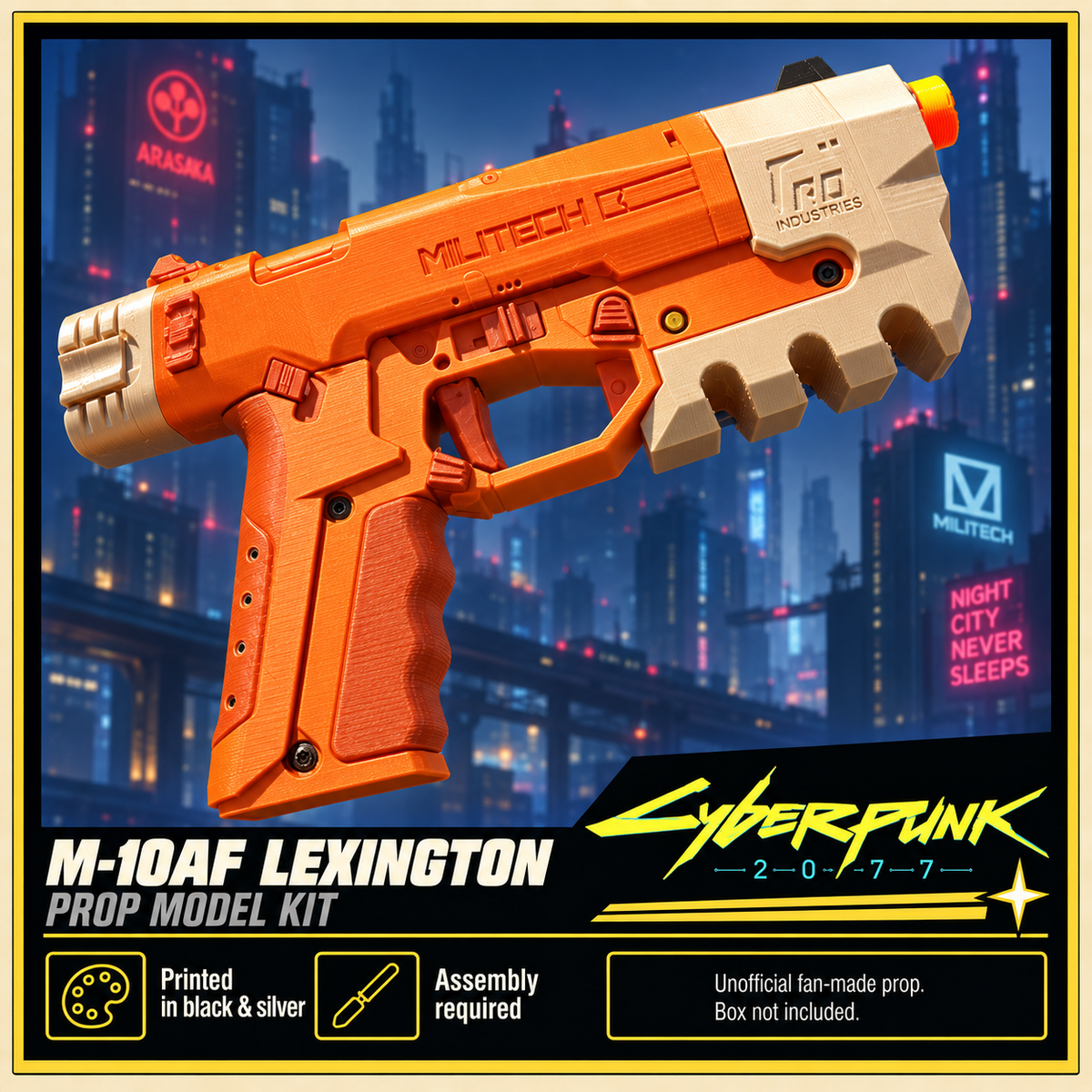 Cyberpunk 2077 Militech M-10AF Lexington 3D Printed Toy Cosplay Blaster Kit