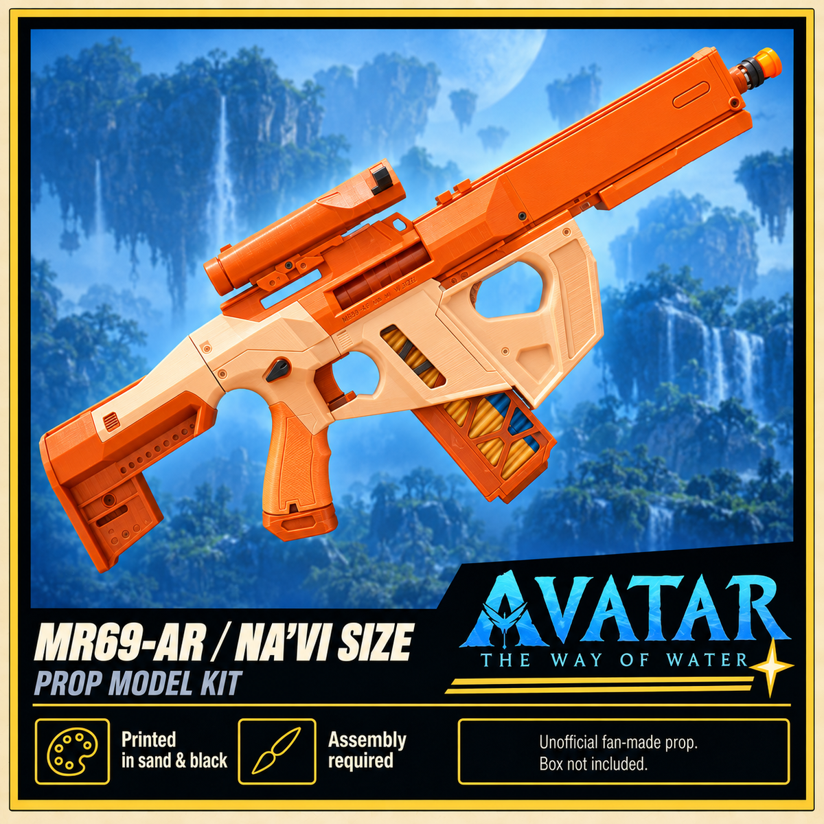 Avatar MR69-AR Na'vi Size Sand Black 3D Printed Cosplay Rifle Prop Kit