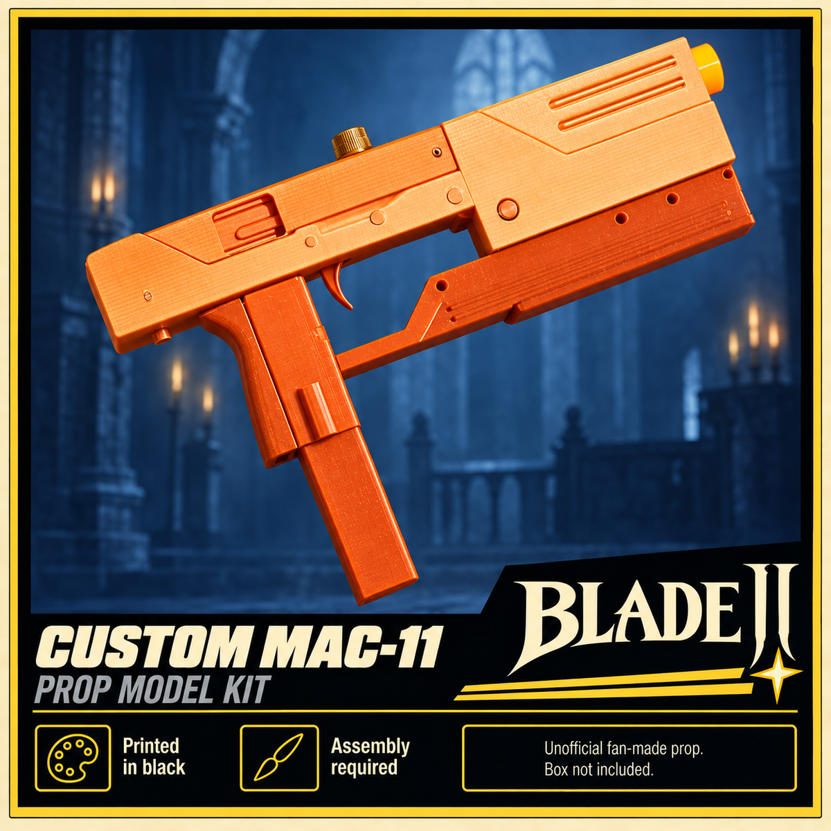 Blade II Custom MAC-11 3D Printed Non-Functional Cosplay Prop Model Kit