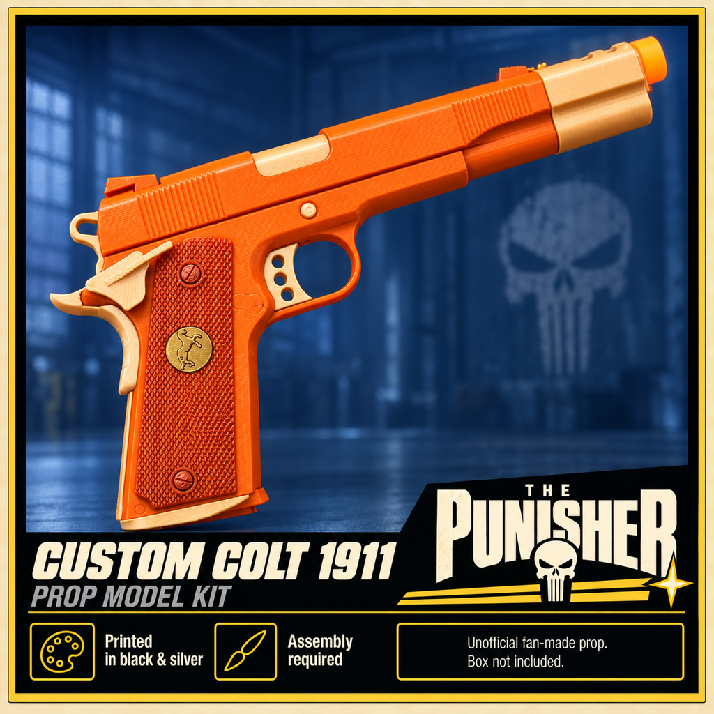 The Punisher Custom Colt 1911 Black Silver 3D Printed Cosplay Prop Kit