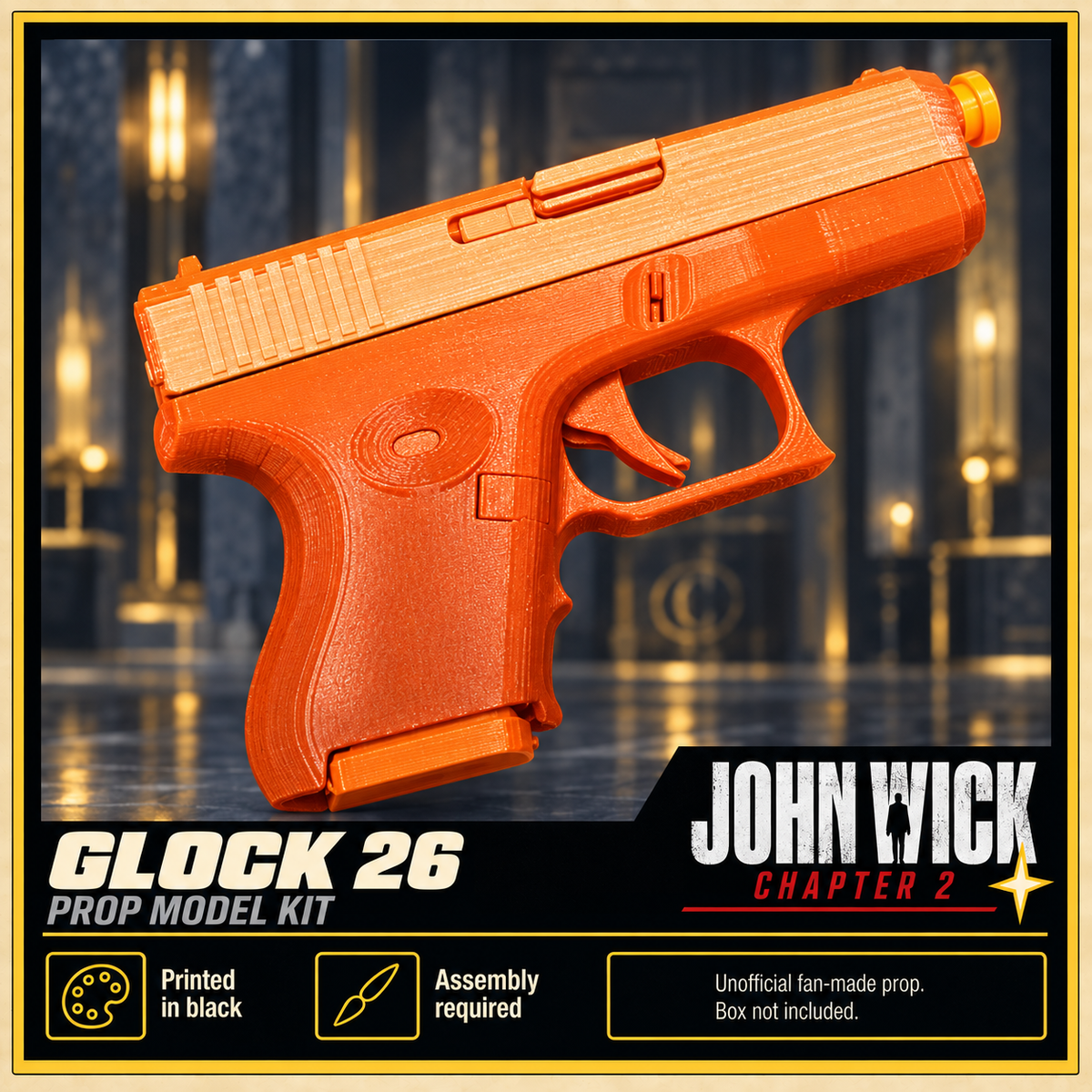 John Wick 2 Glock 26 3D Printed Non-Functional Cosplay Pistol Prop Kit