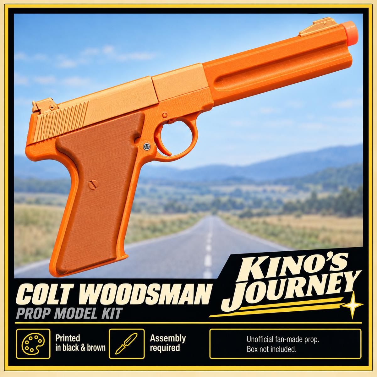 Kino's Journey Colt Woodsman Brown Grip 3D Printed Cosplay Prop Model Kit