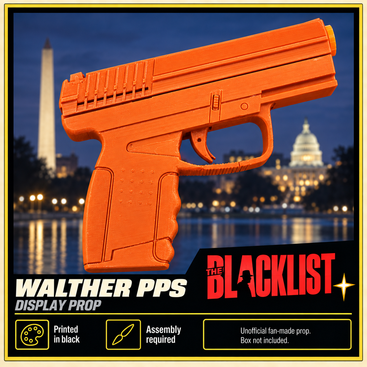 The Blacklist Walther PPS 3D Printed Non-Functional Cosplay Pistol Prop Kit