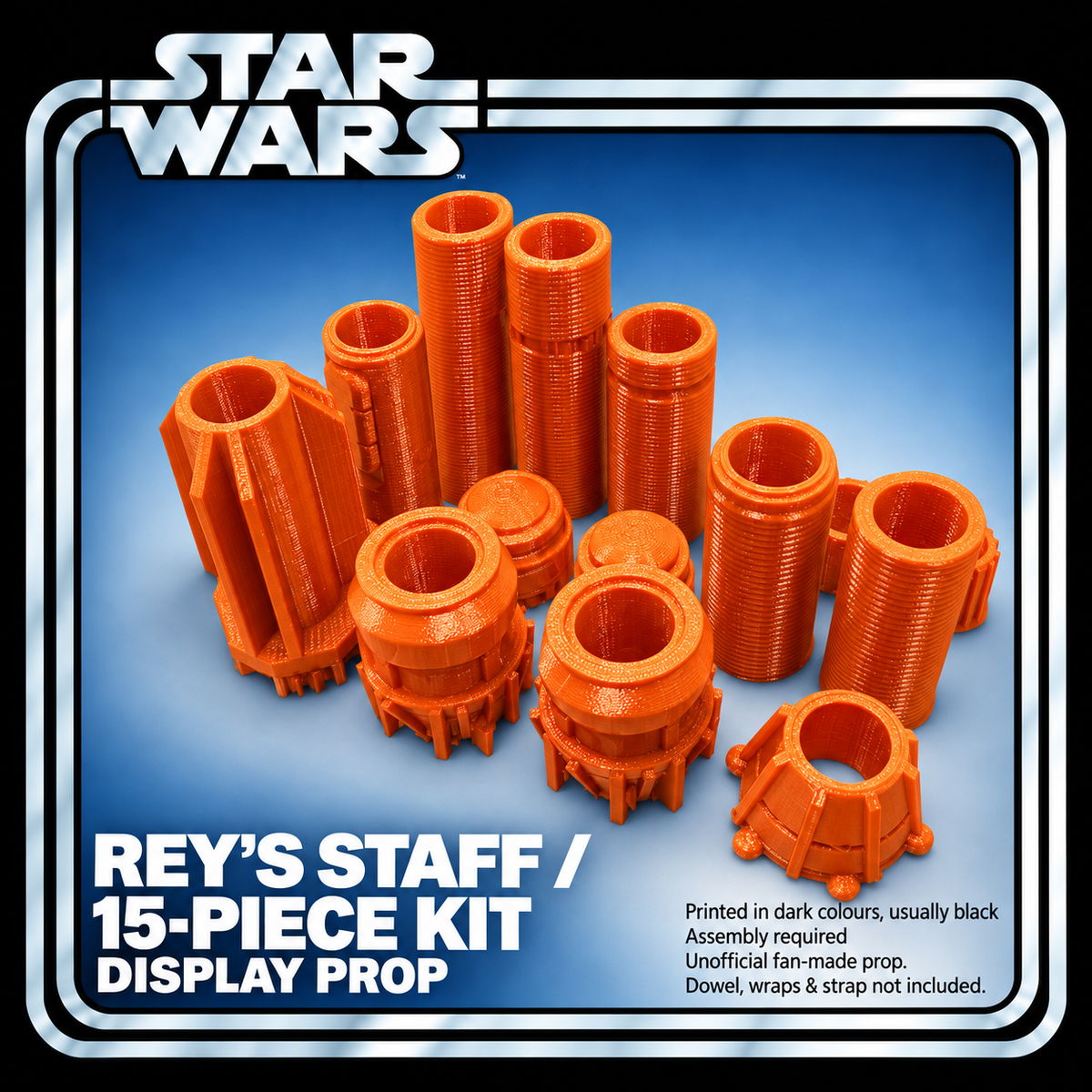 Star Wars Rey Staff 15 Piece 3D Printed Cosplay Kit Force Awakens No Dowel