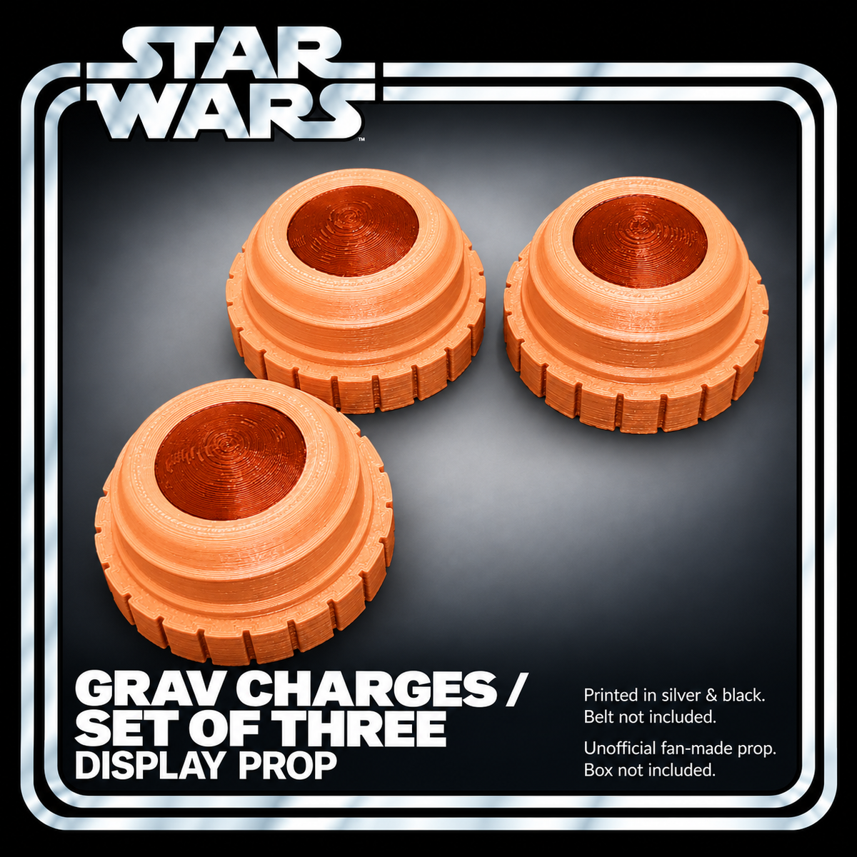 Star Wars Mandalorian Grav Charges Set of 3 Silver Black Cosplay Prop Kit