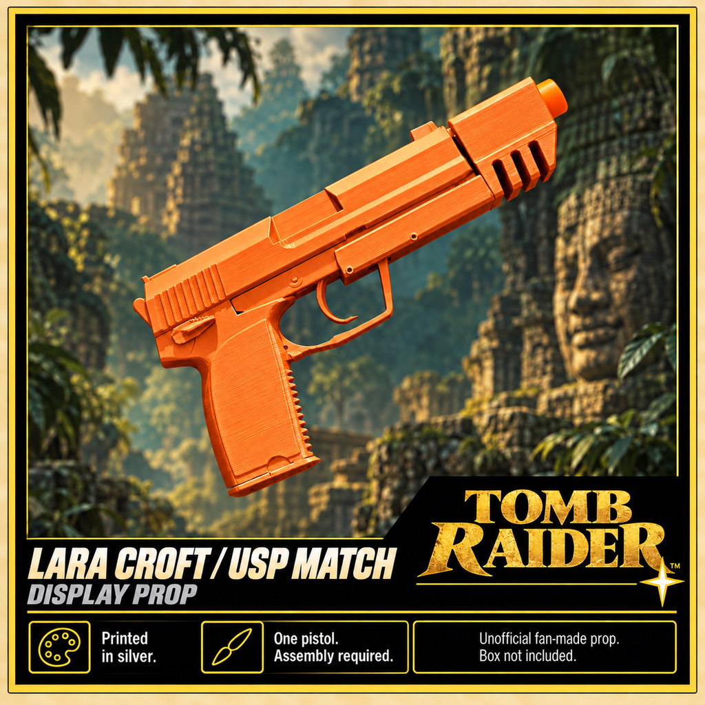 Tomb Raider Lara Croft USP Match Silver 3D Printed Cosplay Pistol Prop Kit