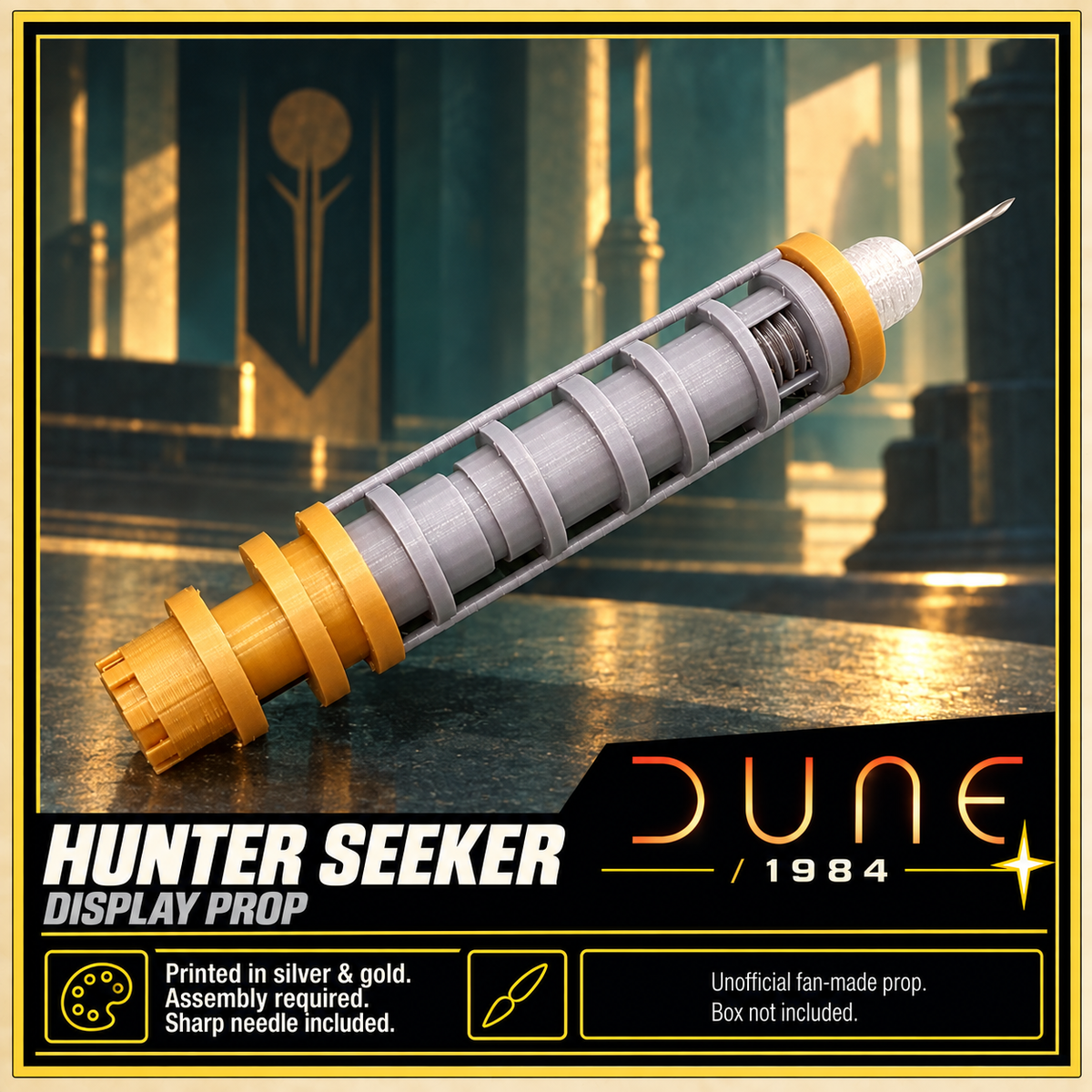 Dune 1984 Hunter Seeker Silver Gold 3D Printed Display Prop Kit