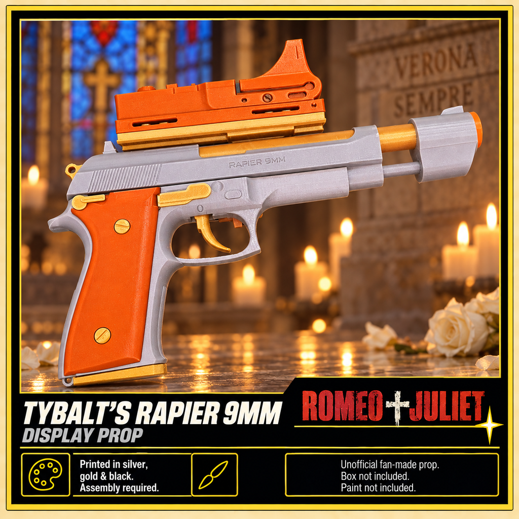 Romeo Juliet Tybalt Rapier 9mm Silver Gold 3D Printed Cosplay Pistol Kit