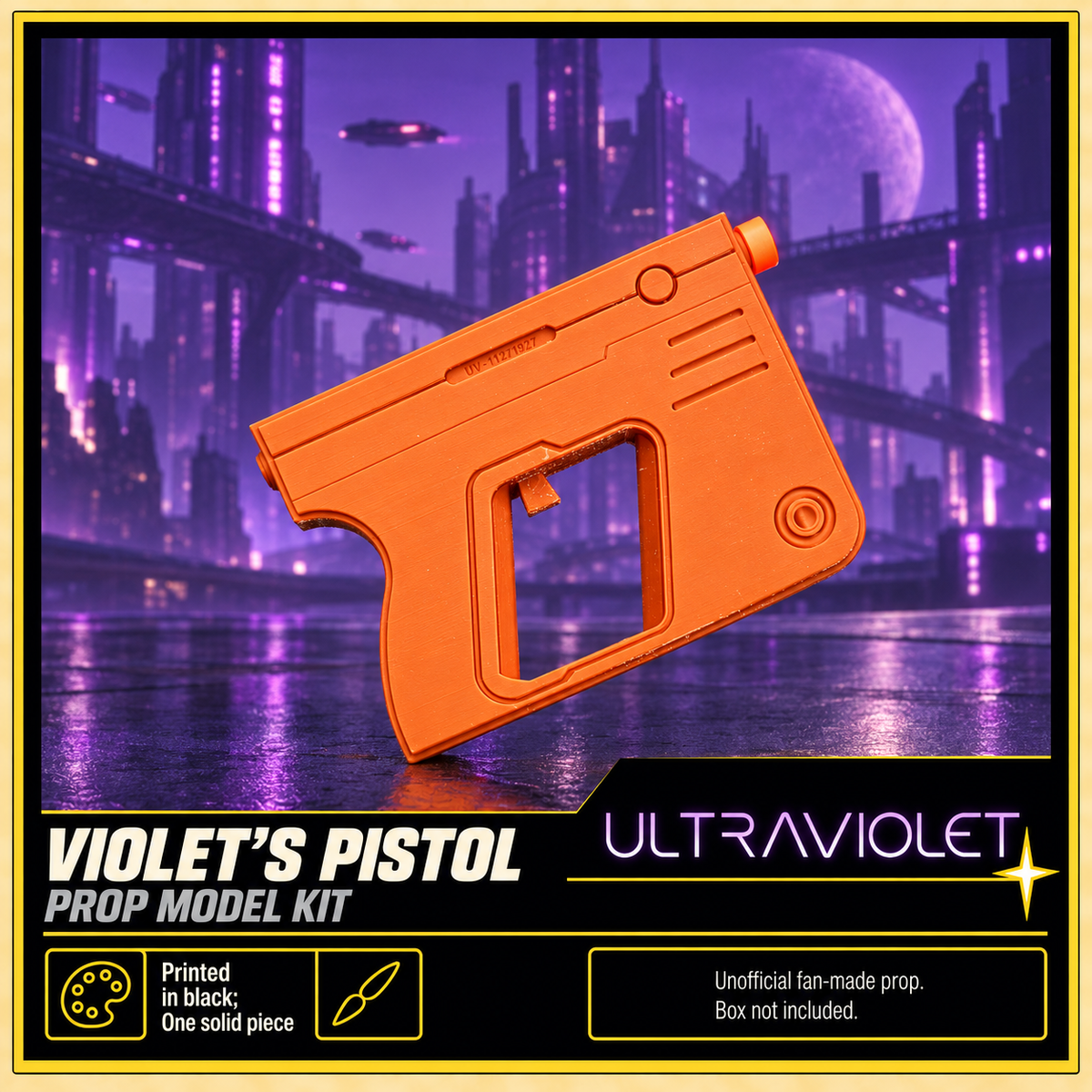 Ultraviolet Violet Pistol Single 3D Printed Non-Functional Cosplay Prop