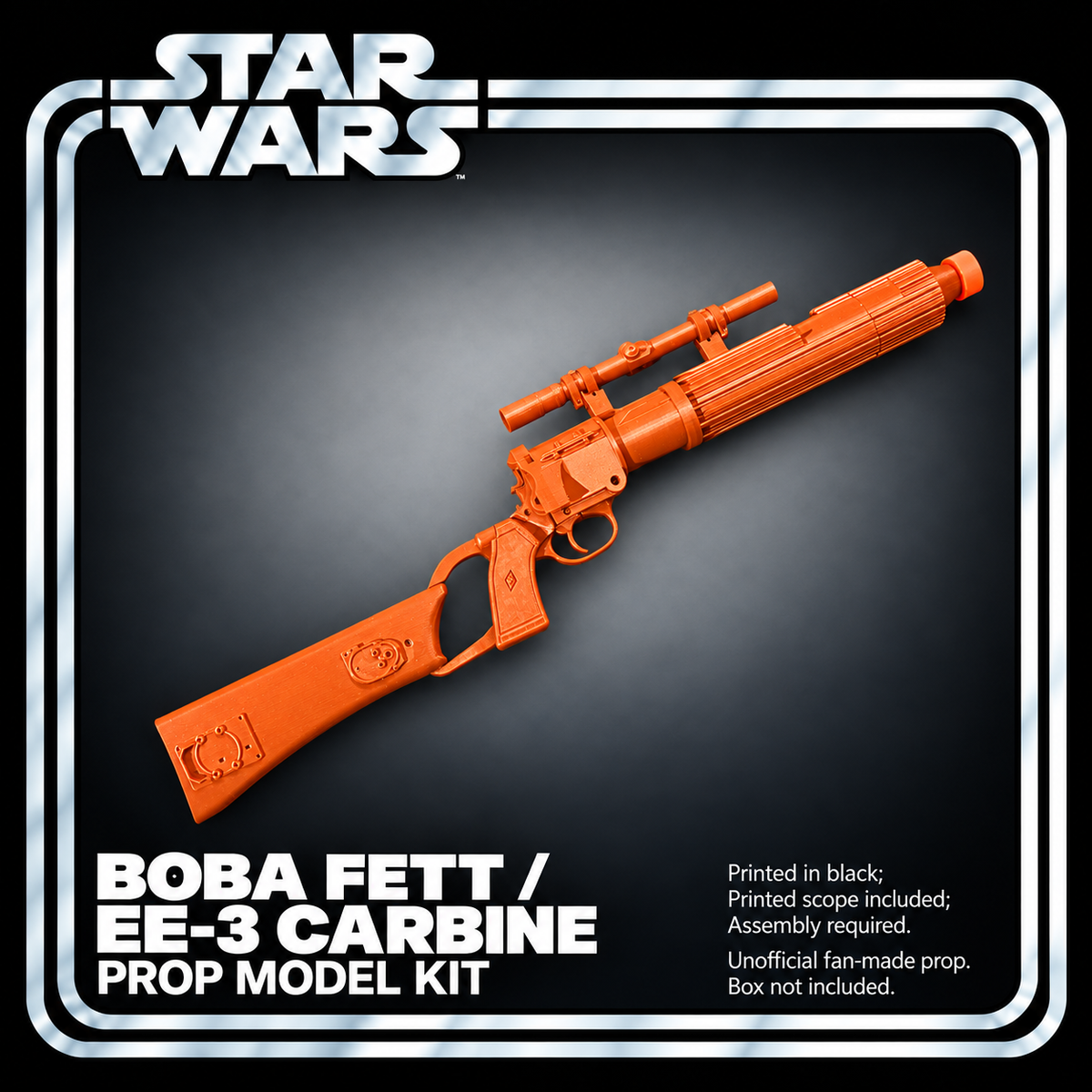 Star Wars Boba Fett EE-3 Black 3D Printed Carbine Prop Kit With Scope