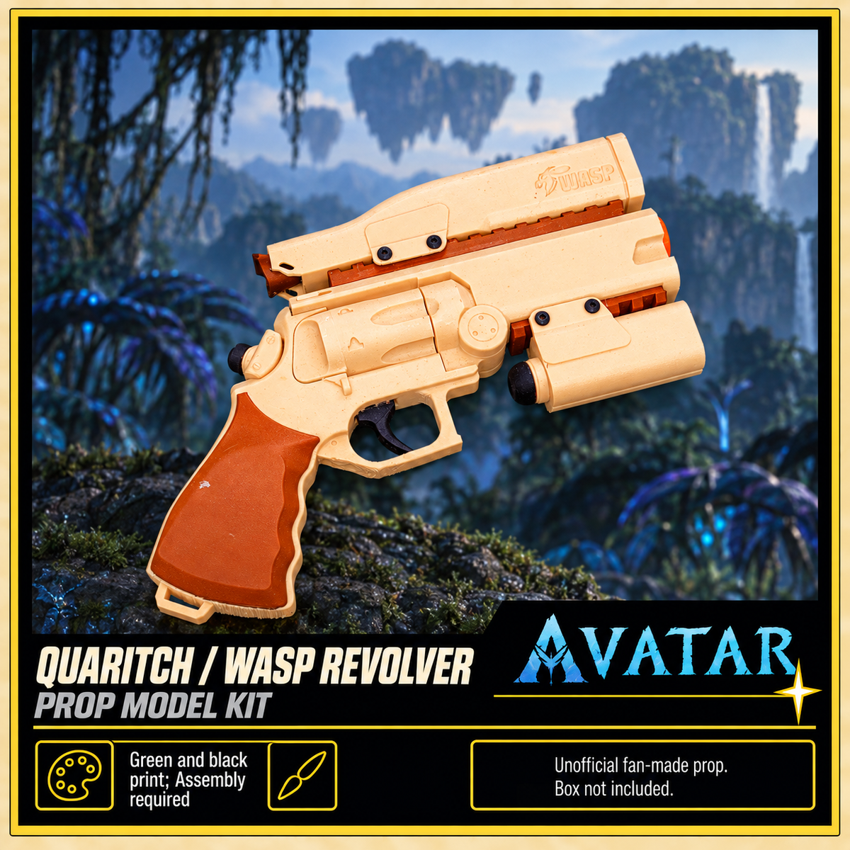 Avatar Quaritch WASP Revolver 3D Printed Non-Functional Cosplay Prop Kit