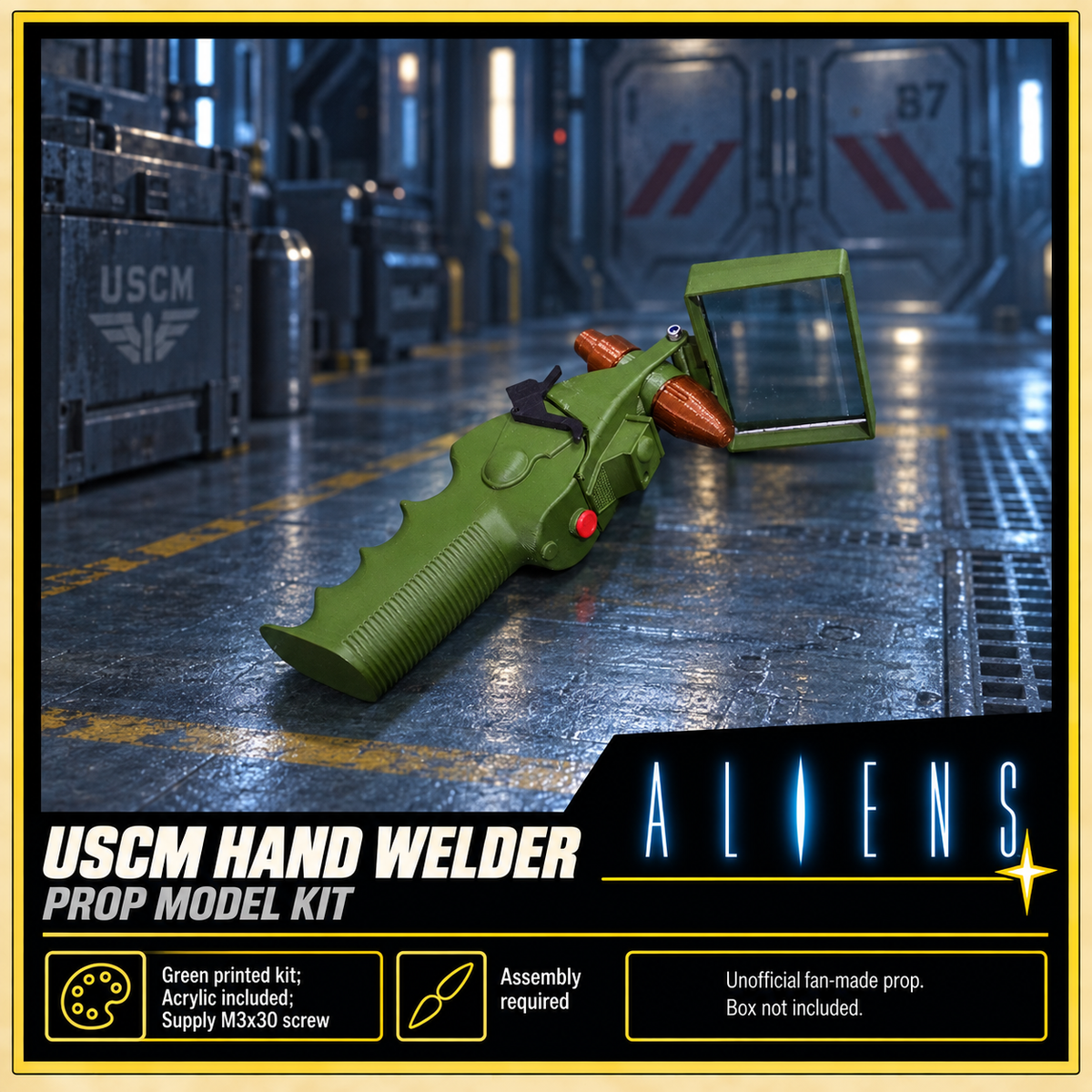 Aliens USCM Hand Welder Green 3D Printed Cosplay Prop Kit Acrylic Shield