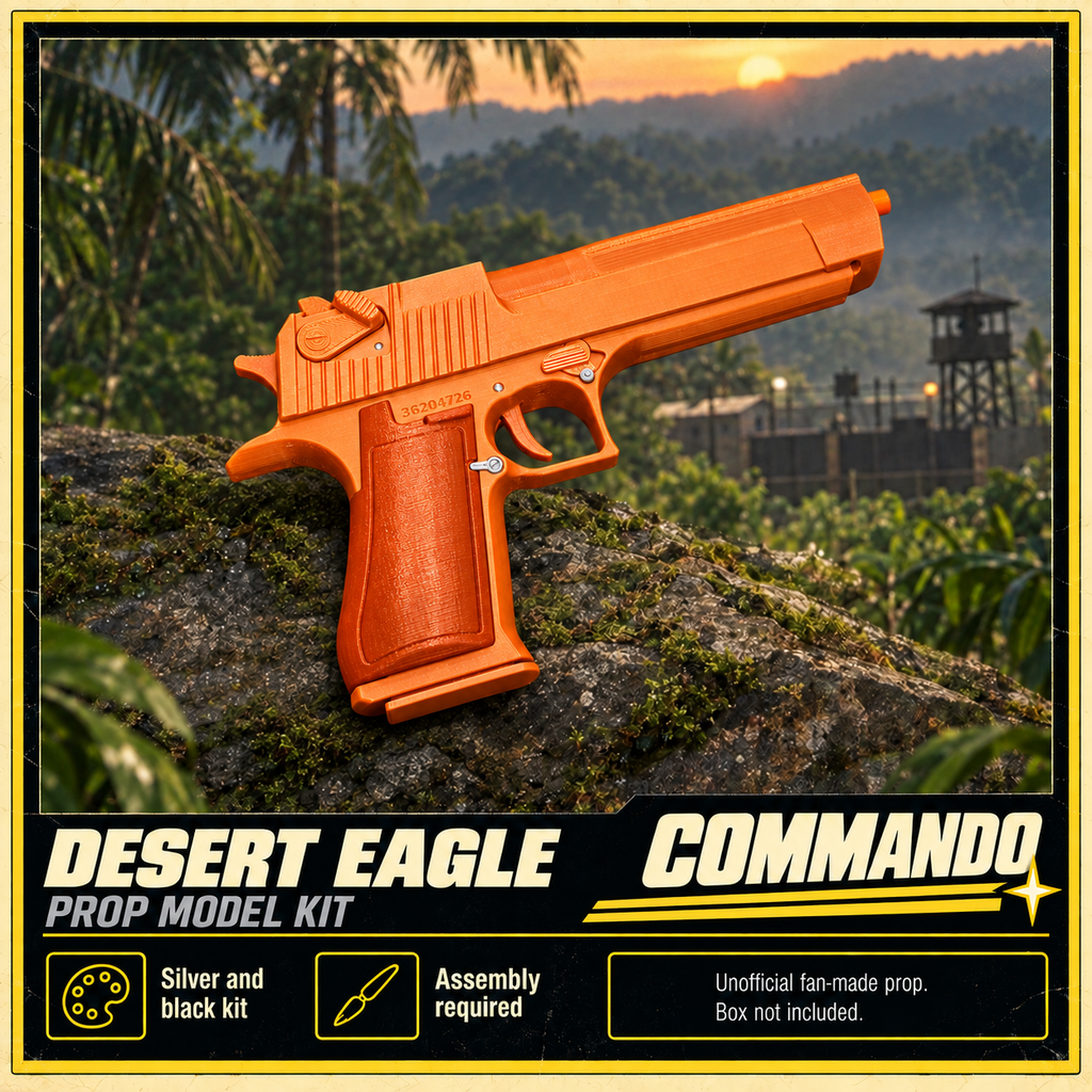 Commando Desert Eagle Silver Black 3D Printed Cosplay Pistol Prop Kit