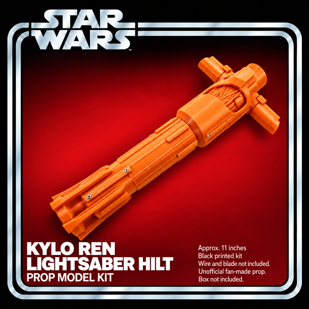 Star Wars Kylo Ren Lightsaber Hilt 11in Black 3D Printed Cosplay Prop Kit
