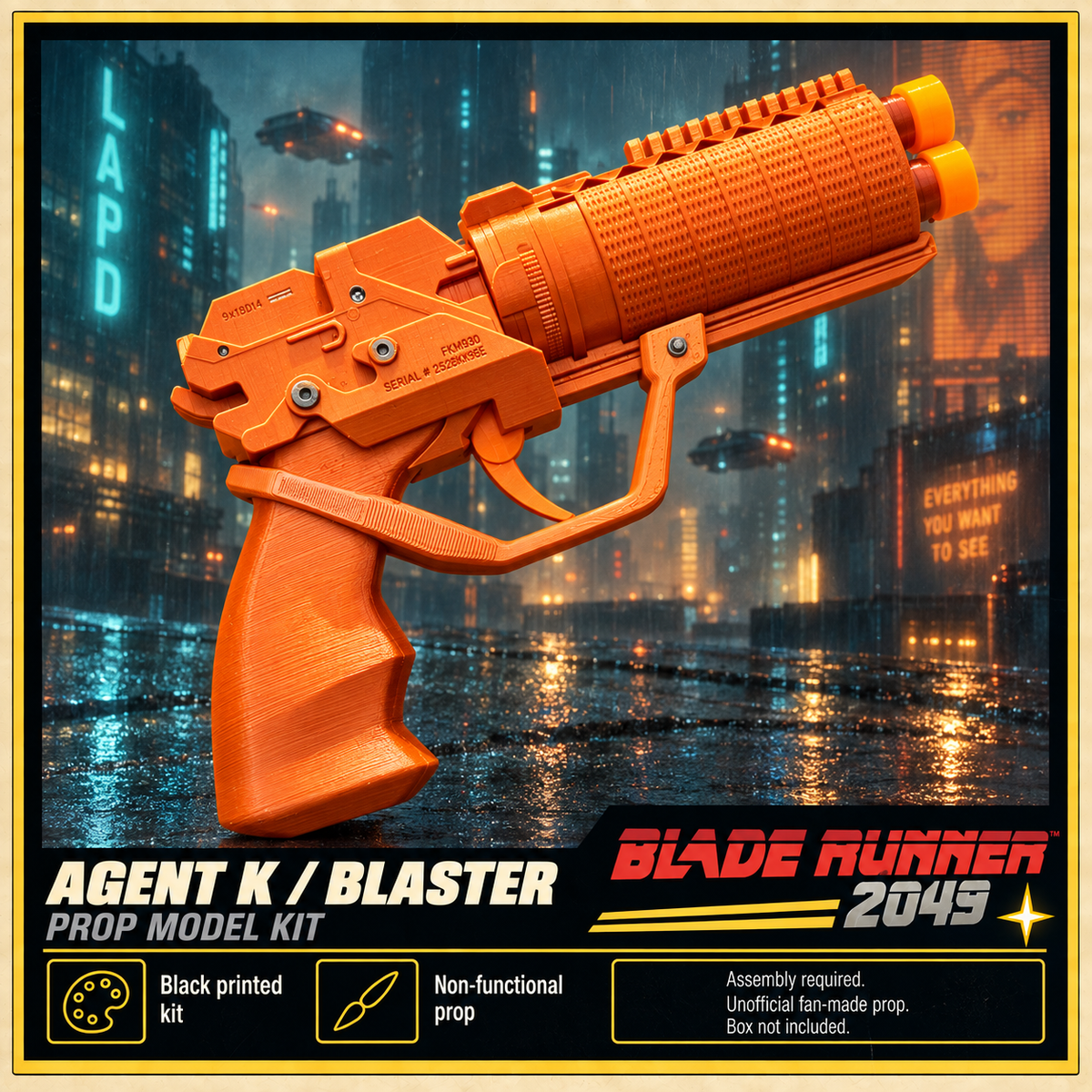 Blade Runner 2049 Agent K Blaster 3D Printed Cosplay Pistol Prop Kit