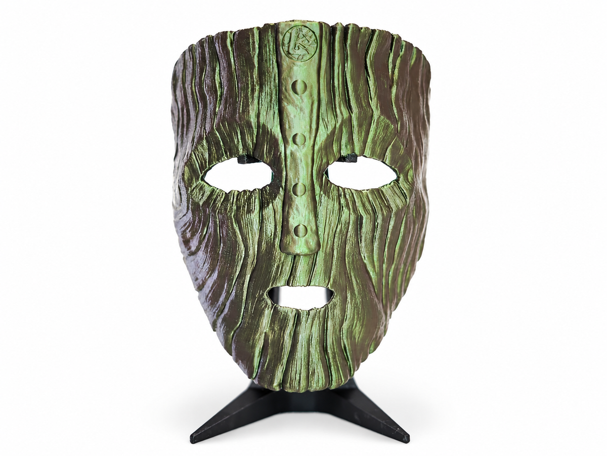 The Mask Loki Mask Iridescent Green 3D Printed Cosplay Prop With Stand