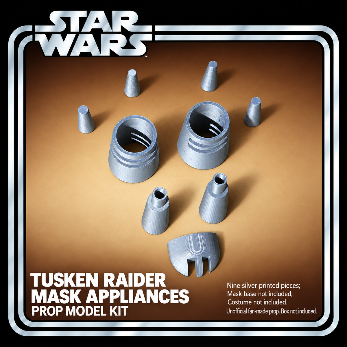 Star Wars Tusken Raider Mask Appliances 9 Piece Silver 3D Printed Kit