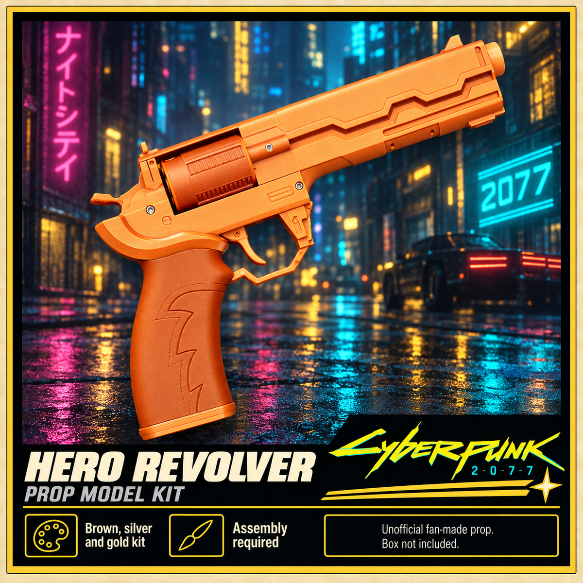 Cyberpunk 2077 Hero Revolver 3D Printed Non-Functional Cosplay Prop Kit