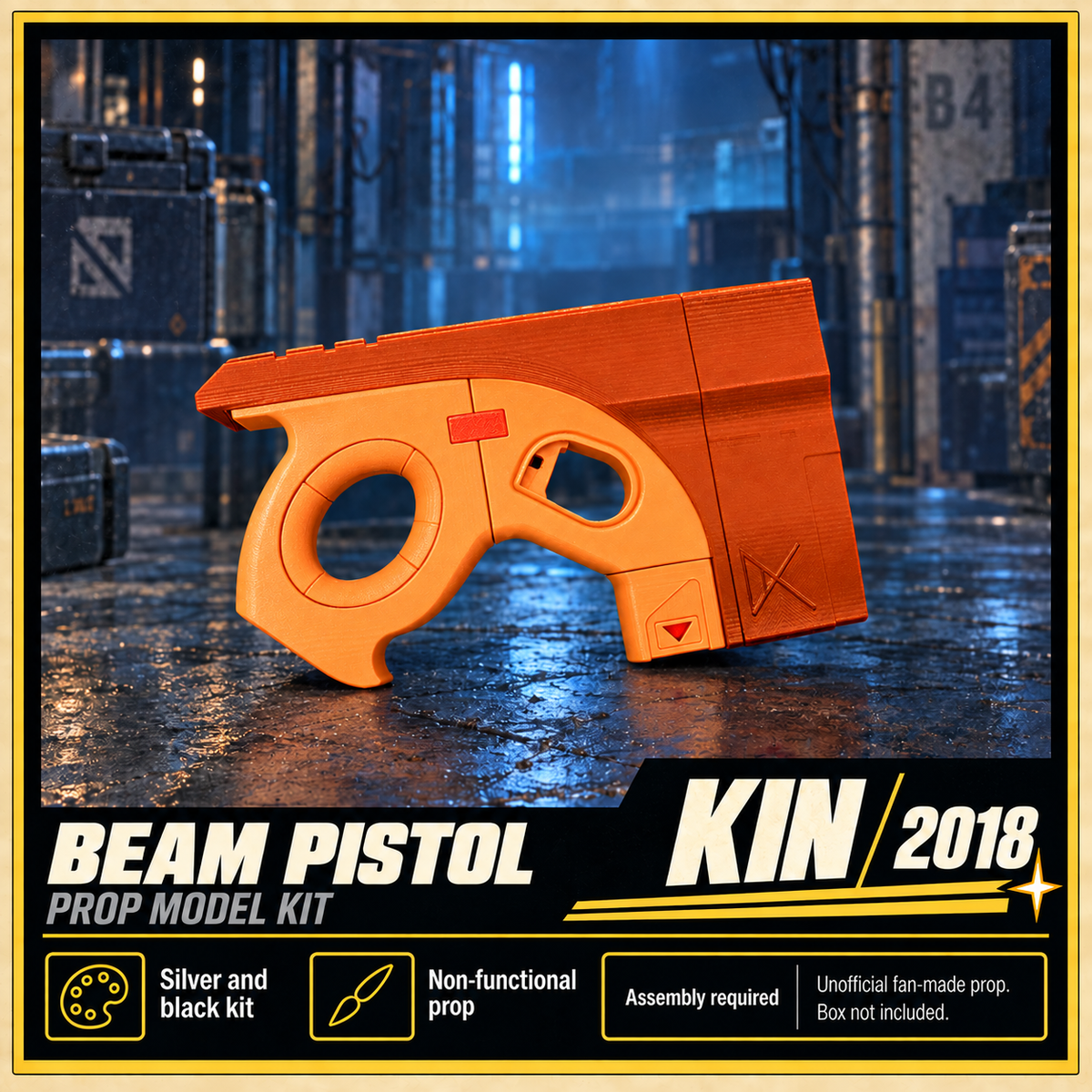 KIN 2018 Beam Pistol Silver Black 3D Printed Cosplay Blaster Prop Kit