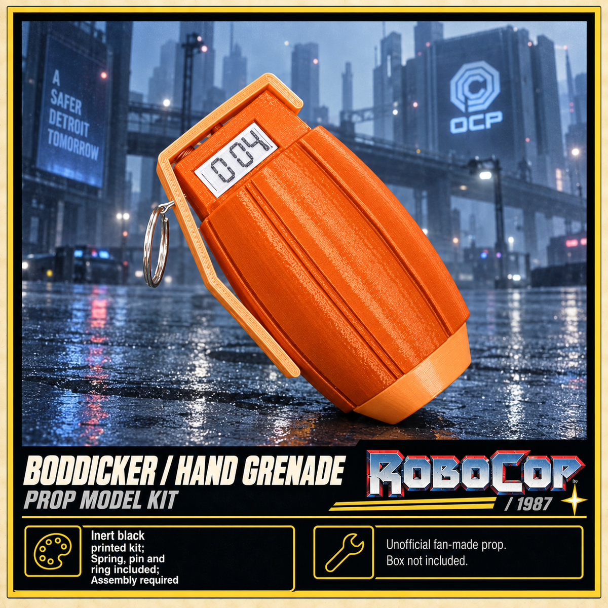 RoboCop Clarence Boddicker Grenade 3D Printed Inert Cosplay Prop Kit