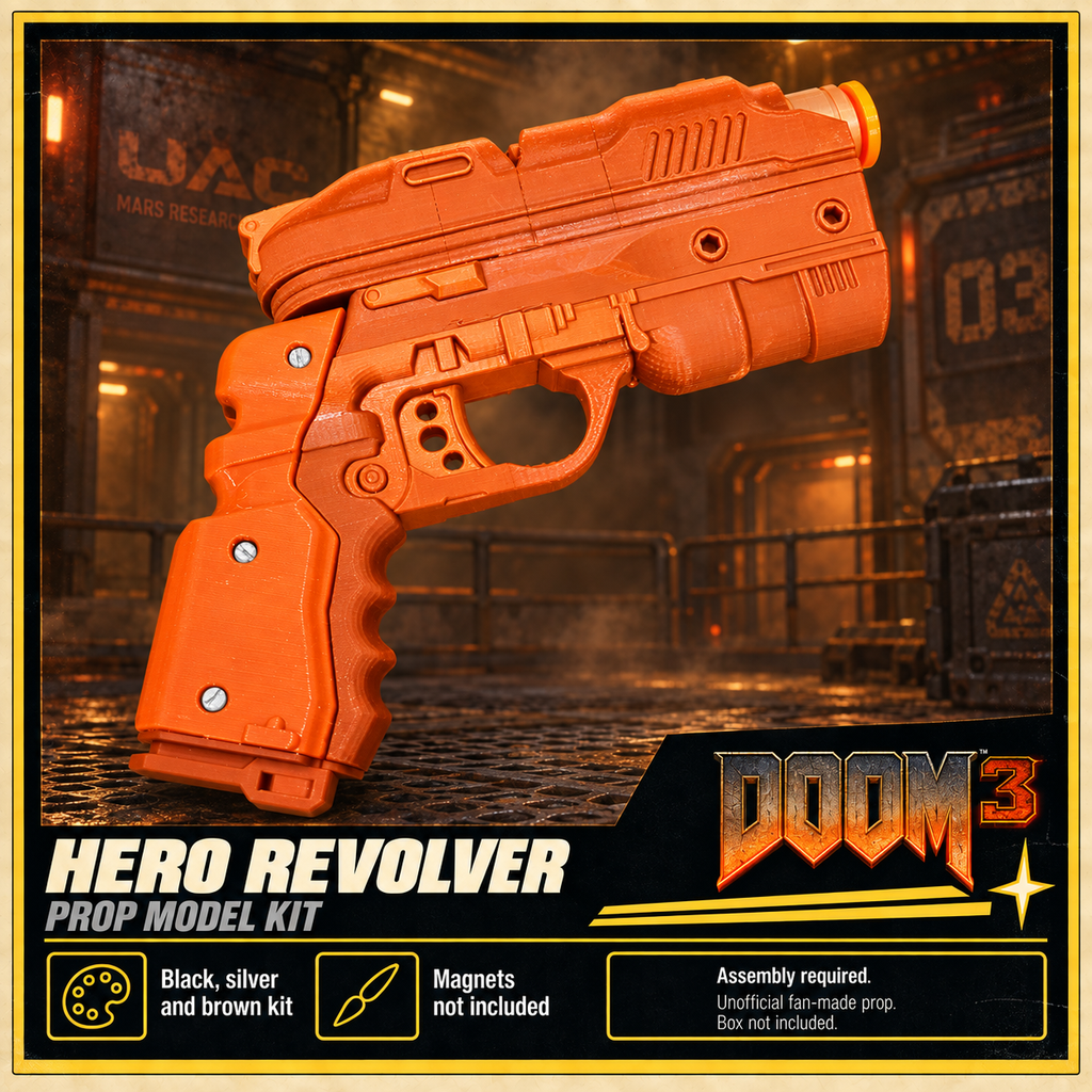 Doom 3 Hero Revolver 3D Printed Non-Functional Cosplay Pistol Prop Kit